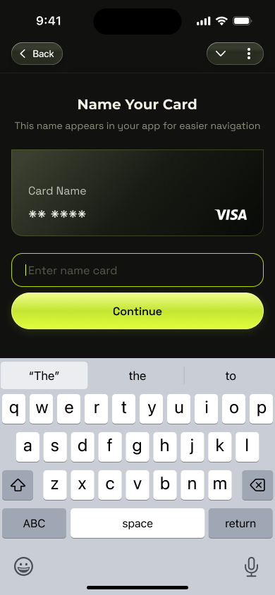 Illustration of the name-your-card screen